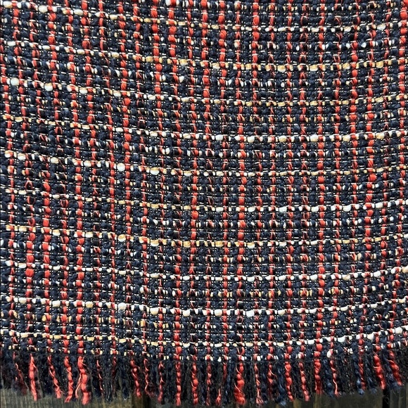 41 Tweed Fringe Blouse M Red Black Shimmer Gold Top Zipper Stretch Office Boho - Picture 5 of 12